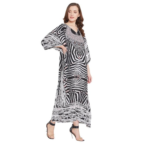 Women fashion Black Long Dress Kaftan Maxi Coverup - Picture 3 of 8